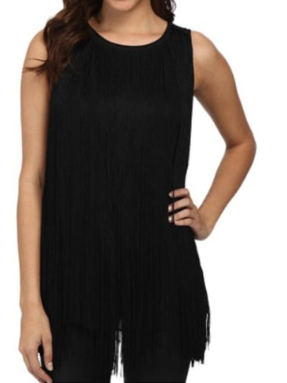 Michael Kors Fringed Black Top Size Small